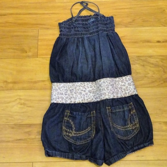 Denim sparkle cheetah animal shorts summer romper - Picture 3 of 3